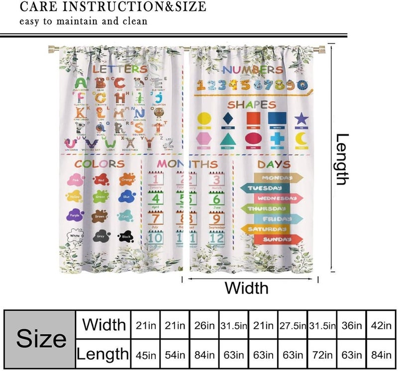 YCness ABC Alphabet Curtains for Kids Boys Girls Baby Child Nursery Bedroom Living Room Colorful Cartoon Fun Learning Education Print Rod Pocket Window Treatments Toddler Drapes 42x45 Inch - Image 2